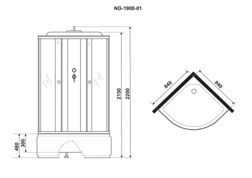 Душевая кабина Niagara Ультра NG-1908-01 90*90*220 высокий поддон(48см),черный,стекло тонированное фото 3