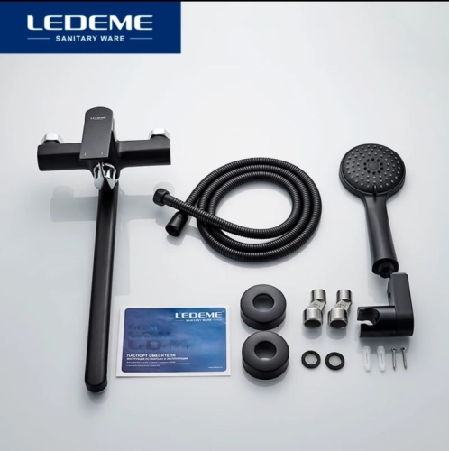 Смеситель для ванны Ledeme L2275B  с длинным изливом черный фото 3
