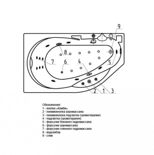 Ванна Aquatek Таурус пневматическое управление 170*100 гидромассажная фото 3