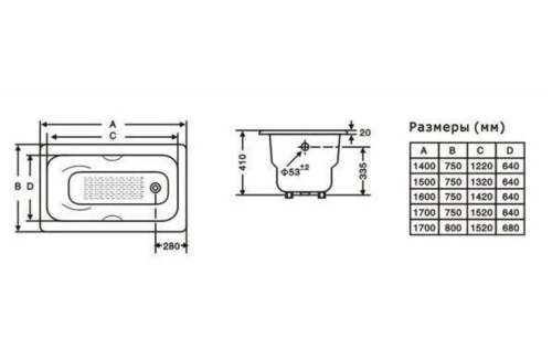 Ванна Goldman Donni 150, 160, 170*75 с ножками и ручками фото 2