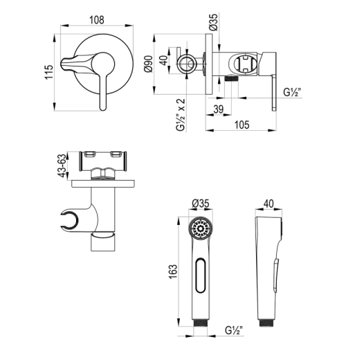 Смеситель с гигиенической лейкой встраиваемый Lemark Solo LM7174C хром фото 2