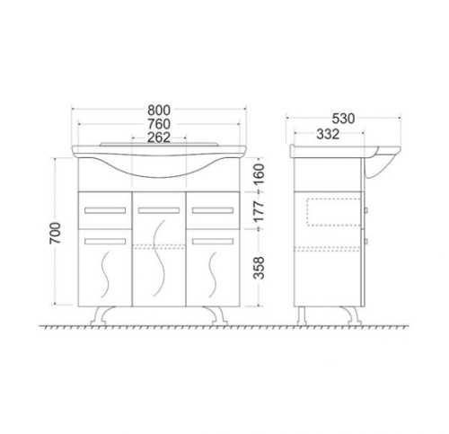 Тумба с раковиной Mirsant Сандра 80, 100 напольная с дв. и ящиками фото 4