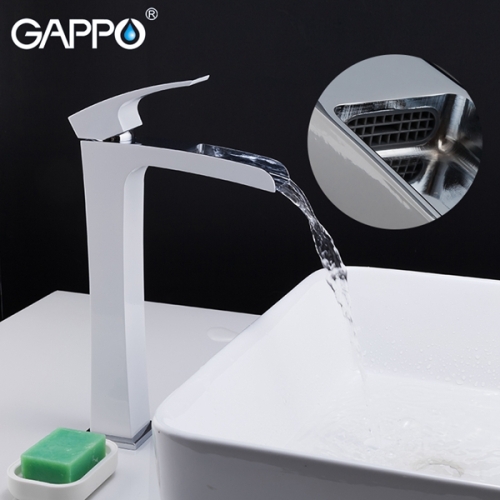 Смеситель высокий с каскадным изливом для раковины Gappo Jacob G1007-31 белый/хром фото 4