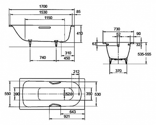 Ванна стальная Kaldewei Saniform Plus 170*73 3,5мм фото 3