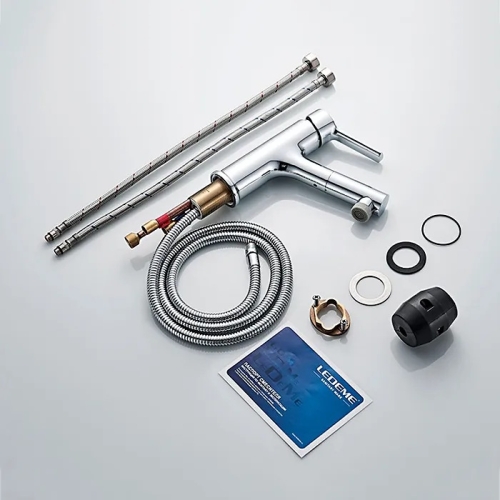 Смеситель с выдвижной лейкой на умывальник Ledeme L1055-25 хром фото 6