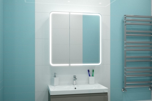 Зеркало-шкаф Continent Elliott LED 80*80, 100*80 с датчиком движения, розеткой фото 2