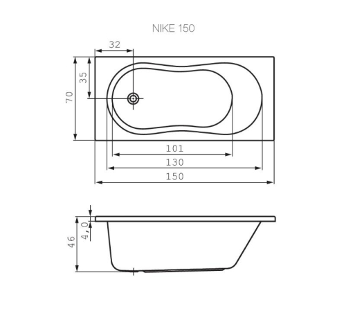 Акриловая ванна Cersanit NIKE 150, 170*70 фото 5