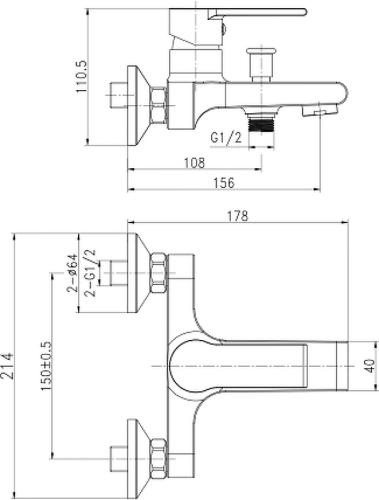 Смеситель для ванны Cersanit Brasko Black 63108 черный матовый (без душевого гарнитура) фото 8