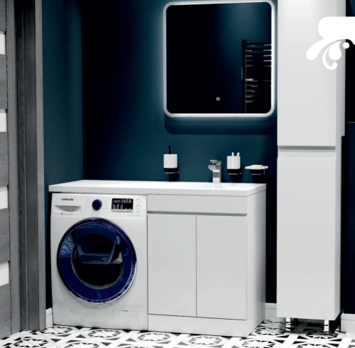 Тумба с раковиной над стиральной машиной Mirsant Next 120 напольная, белая фото 2