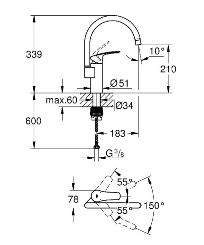 Смеситель для кухни GROHE Eurosmart 2021 33202003 однорычажный, хром фото 2