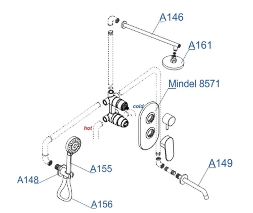 Встроенный смеситель для ванны на 3 положения Wasserkraft A85161 (душевой комплект) белый Soft-touch фото 3