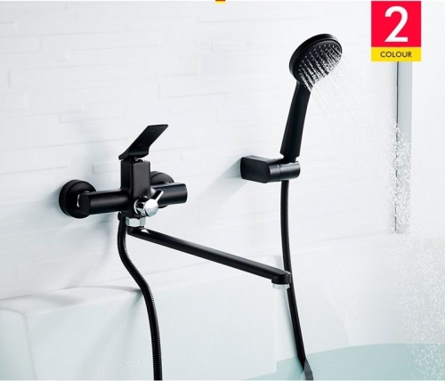 Смеситель для ванны Ledeme L2275B  с длинным изливом черный фото 2