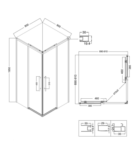 Душевое ограждение Niagara Nova NG-2829-34BLACK 90*90,стекло тонированное фото 9