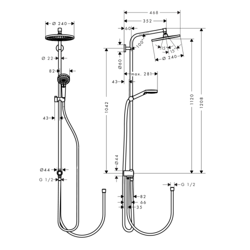 Душевая система без смесителя Hansgrohe CROMETTA S 240 1jet Showerpipe Reno 27270000 хром фото 2