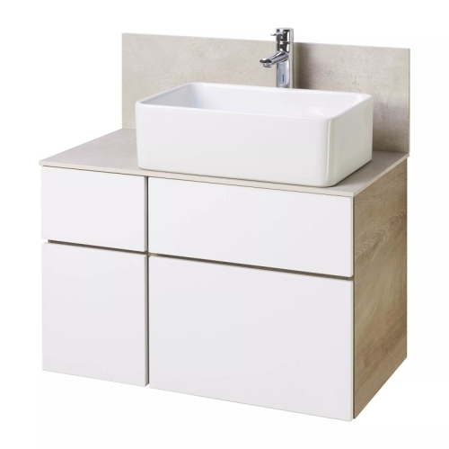 Тумба со столешницей керамогранит с раковиной Мила Aquaton Мишель 80, 100 Белый Софт/Дуб Эндгрейн подвесная