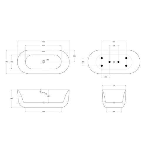 Ванна акриловая BelBagno BB706 170*77, 180*80 фото 6