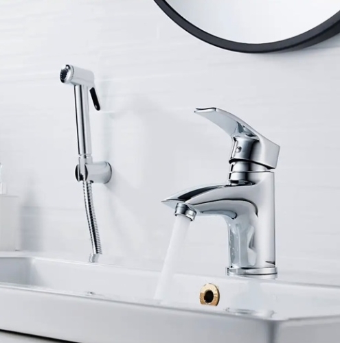 Смеситель для раковины с гигиенической лейкой Ledeme L1264 хром фото 6