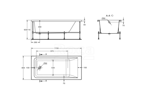 Ванна акриловая Roca Easy 170*80 фото 6