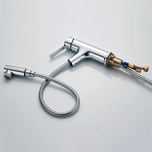 Смеситель с выдвижной лейкой на умывальник Ledeme L1055-25 хром фото 7