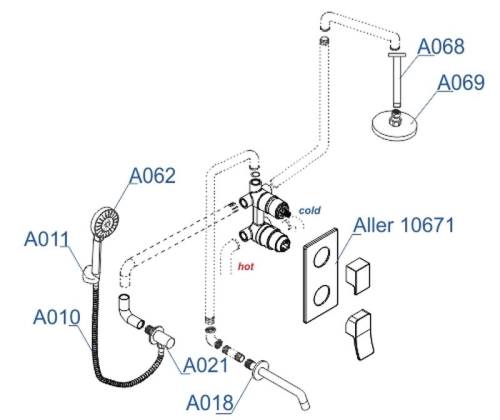 Встроенный смеситель для ванны на 3 положения Wasserkraft A171668 (душевой комплект) хром фото 7