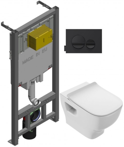 Инсталляция Jacob Delafon Struktura E21750RU-00 унитаз безободковый с микролифт, кнопка черная