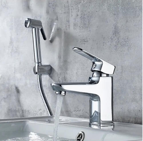 Смеситель для раковины с гигиенической лейкой Ledeme L1254 хром фото 5