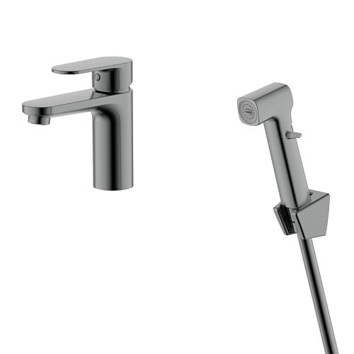 Смеситель для раковины с гигиеническим душем Aquatek Ника AQ1812BGM, оружейная сталь