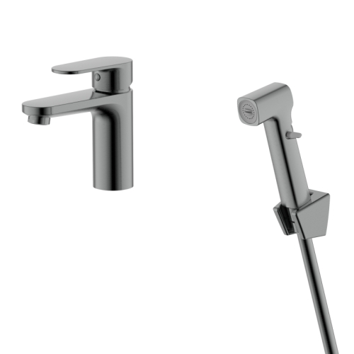 Смеситель для раковины с гигиеническим душем Aquatek Ника AQ1812BGM, оружейная сталь