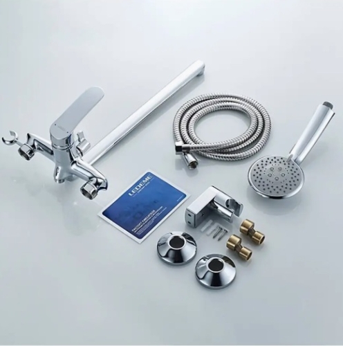 Смеситель с длинным изливом для ванны Ledeme L2272 хром (лейка и шланг в комплекте) фото 3