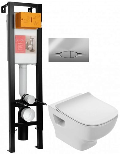 Инсталляция Jacob Delafon Struktura E21754RU-00 унитаз безободковый с микролифт, кнопка хром