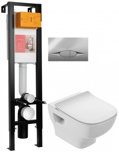 Инсталляция Jacob Delafon Struktura E21754RU-00 унитаз безободковый с микролифт, кнопка хром