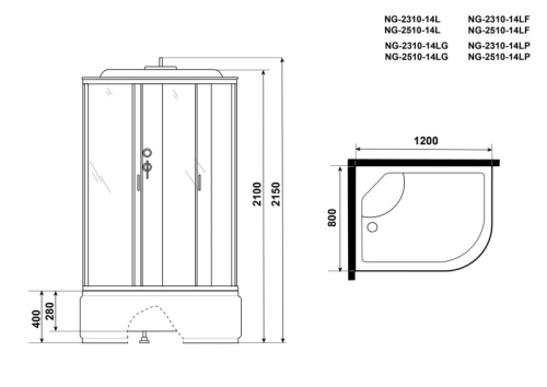Душевая кабина Niagara Классик NG-2510-14L 120*80*215 высокий поддон(40см),стекло тонированное фото 3 Душевая кабина Niagara Классик NG-2510-14L 120*80*215 высокий поддон(40см),стекло тонированное фото 3