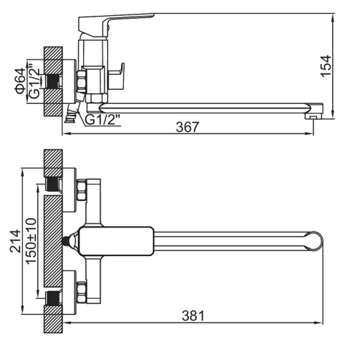 Смеситель с длинным изливом для ванны Ledeme L2280 хром (лейка и шланг в комплекте) фото 2