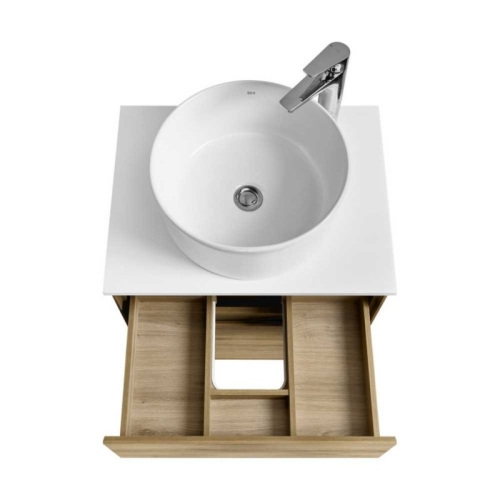 Тумба под раковину Aquaton Либерти 60, 75 Дуб Эльвезия, белая столешница фото 3