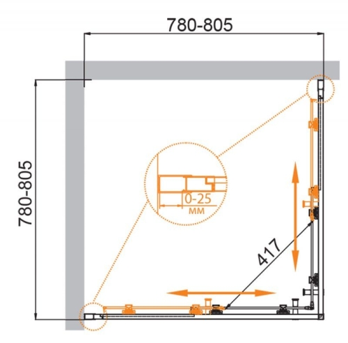 Душевое ограждение Cezares MOLVENO-A-2 80*80, 90*90, 100*100 стекло прозрачное, матовое; профиль хром фото 4