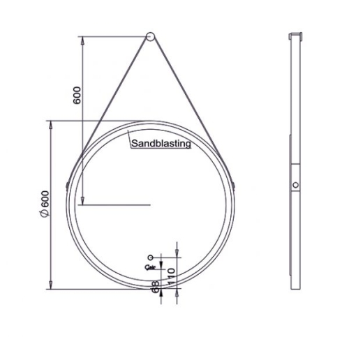 Зеркало ETNA 60*60 на ремне круглое черное фото 2