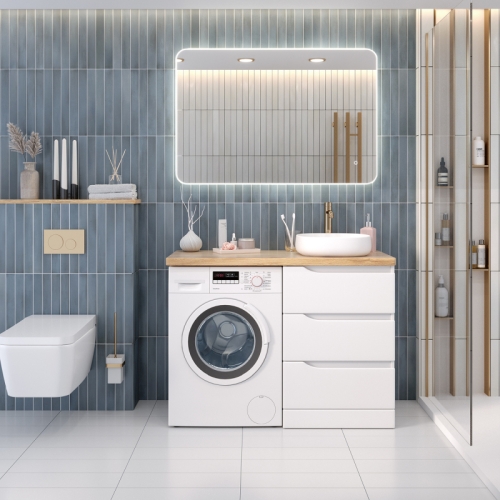 Тумба со столешницей для стиральной машины Aqua de Marco Nordic 120, 3 ящика, напольная, массив ясеня фото 6
