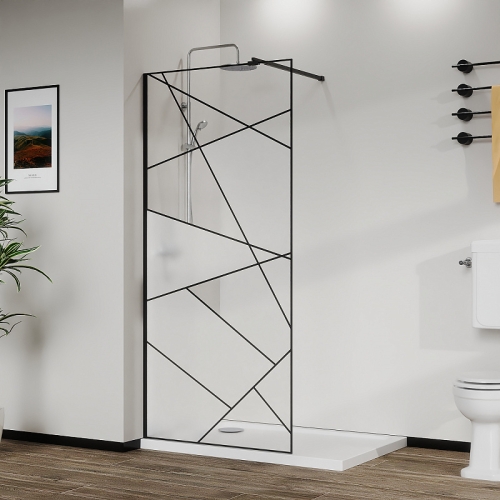 Душевая перегородка Azario Walk-in AZ-271-MB-CGP 100, 110, 120*195 профиль черный матовый, графический принт