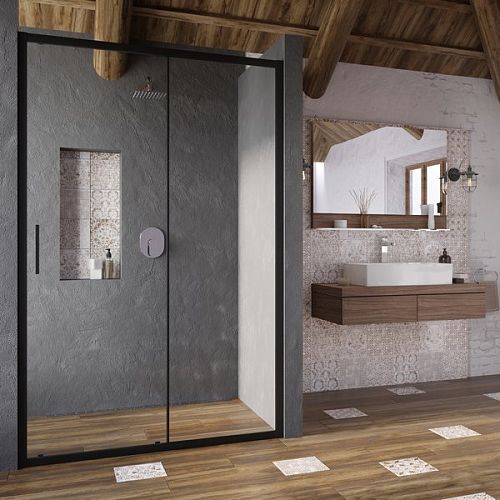 Душевая дверь Ravak Blix Slim BLSDP2 100, 110, 120 черный профиль, прозрачное стекло