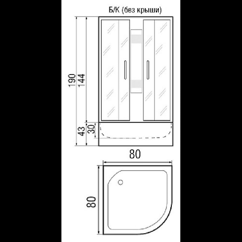 Душевая кабина River NARA 80*80, 90*90/43 Б/К МТ высокий поддон без крыши фото 4
