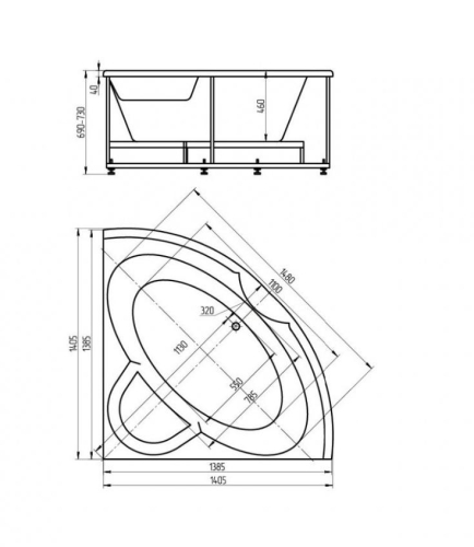 Ванна Aquatek Поларис пневматическое управление 140*140, 150*150 гидромассажная фото 3