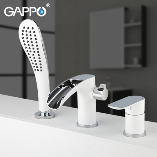 Смеситель с каскадным изливом врезной на борт ванны 3 отв. Gappo Noar G1148-8 белый/хром фото 3