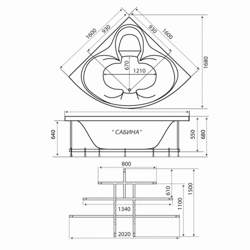 Ванна акриловая Triton Сабина 160*160 + каркас фото 4