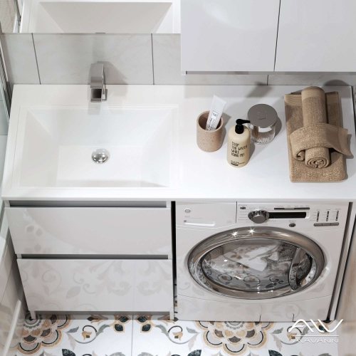 Тумба с раковиной Alavann Soft Silver 120 L,R (Ум Даллас120) напольная белая/серые вставки фото 2