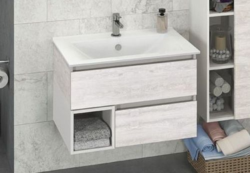 Тумба с умывальником Comforty Турин 75 90 дуб белый подвесная