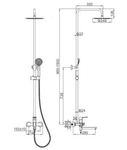 Душевая система со смесителем с длинным изливом Ledeme L2480 хром фото 2