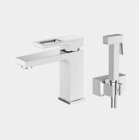 Смеситель с гигиеническим душем для раковины Gappo Futura G1017-1 белый/хром