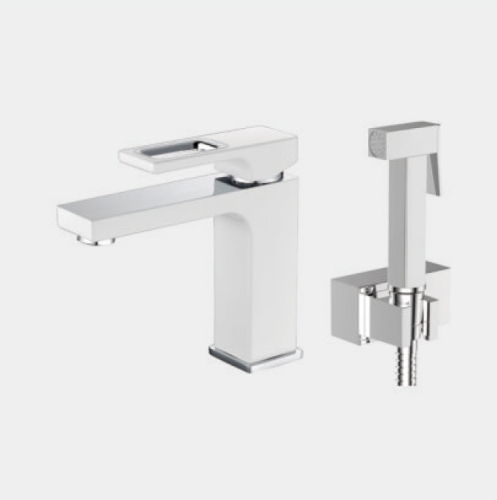 Смеситель с гигиеническим душем для раковины Gappo Futura G1017-1 белый/хром