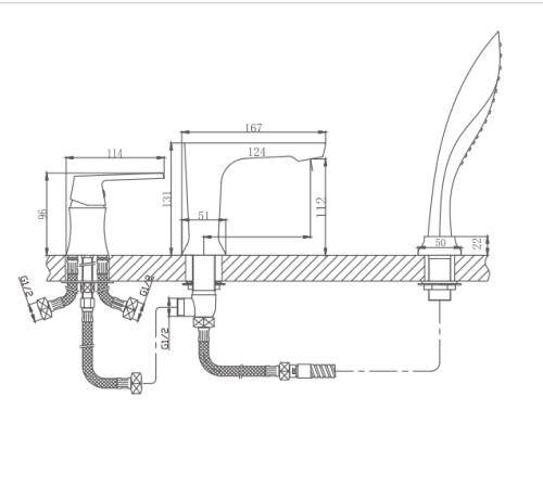 Смеситель на борт ванны 3 отв Haiba HB80804 белый фото 2