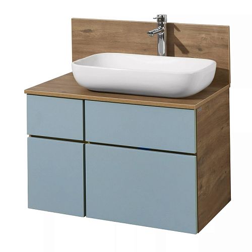 Тумба со столешницей ВЛДСП и раковиной Лола Aquaton Мишель 80, 100 Фьорд/Дуб Рустикальный, подвесная